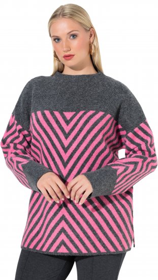 Ulla Popken Graphic Stripe Long Sleeve Turtleneck Sweater Flamingo - Hoodies & Sweatshirts - Kuschelige Sweatshirts & Strick