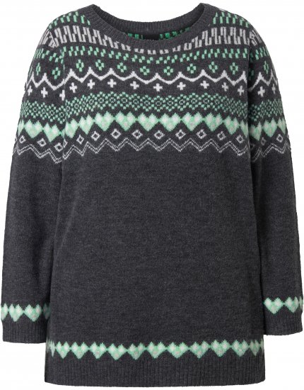 Ulla Popken Norwegian Style Pastel Tone Long Sleeve Sweater Dark Grey Melange - Hoodies & Sweatshirts - 