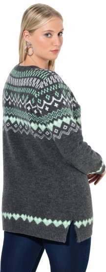 Ulla Popken Norwegian Style Pastel Tone Long Sleeve Sweater Dark Grey Melange - Hoodies & Sweatshirts - 