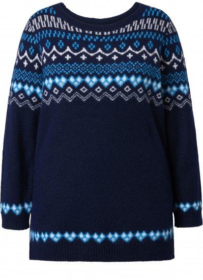 Ulla Popken Norwegian Style Pastel Tone Long Sleeve Sweater Ink Blue - Hoodies & Sweatshirts - 