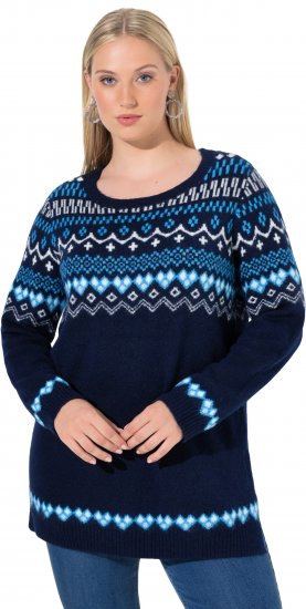 Ulla Popken Norwegian Style Pastel Tone Long Sleeve Sweater Ink Blue - Hoodies & Sweatshirts - 