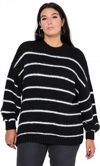 Ulla Popken Oversized Striped Balloon Sleeve Sweater Black - Hoodies & Sweatshirts - 