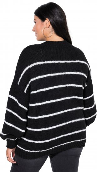 Ulla Popken Oversized Striped Balloon Sleeve Sweater Black - Hoodies & Sweatshirts - 