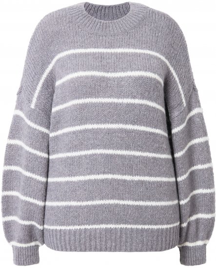 Ulla Popken Oversized Striped Balloon Sleeve Sweater Grey Melange - Hoodies & Sweatshirts - Kuschelige Sweatshirts & Strick