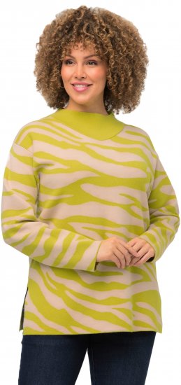Ulla Popken Zebra Print Mock Turtleneck Long Sleeve Sweater Yellow Green - Hoodies & Sweatshirts - 
