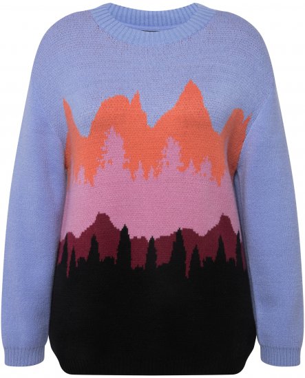 Ulla Popken Long Sleeve Knit Mountain Range Sweater Bright Purple - Hoodies & Sweatshirts - 