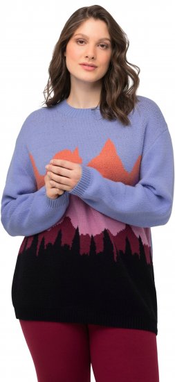 Ulla Popken Long Sleeve Knit Mountain Range Sweater Bright Purple - Hoodies & Sweatshirts - 