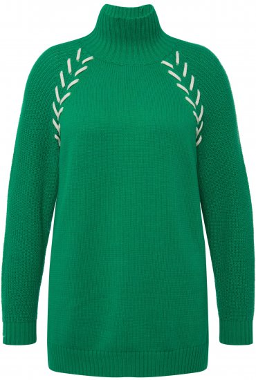 Ulla Popken Contrast Braid Turtleneck Sweater Emerald Green - Hoodies & Sweatshirts - Kuschelige Sweatshirts & Strick