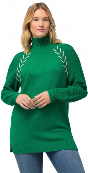 Ulla Popken Contrast Braid Turtleneck Sweater Emerald Green - Hoodies & Sweatshirts - Kuschelige Sweatshirts & Strick