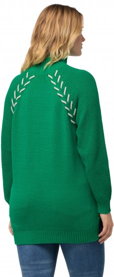 Ulla Popken Contrast Braid Turtleneck Sweater Emerald Green - Hoodies & Sweatshirts - Kuschelige Sweatshirts & Strick