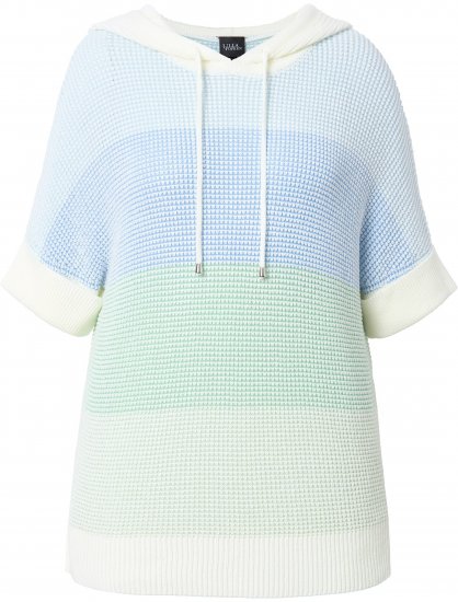 Ulla Popken Block Stripe Hooded Short Sleeve Sweater Mint Green - Hoodies & Sweatshirts - 