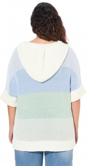 Ulla Popken Block Stripe Hooded Short Sleeve Sweater Mint Green - Hoodies & Sweatshirts - 