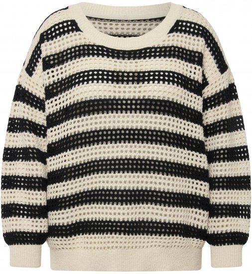 Ulla Popken Striped Long Sleeve Crocheted Sweater Vanilla - Hoodies & Sweatshirts - Kuschelige Sweatshirts & Strick