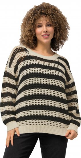Ulla Popken Striped Long Sleeve Crocheted Sweater Vanilla - Hoodies & Sweatshirts - Kuschelige Sweatshirts & Strick