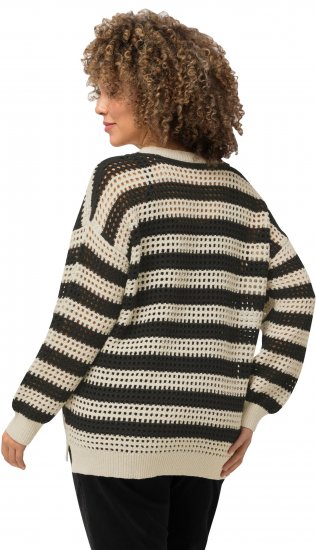 Ulla Popken Striped Long Sleeve Crocheted Sweater Vanilla - Hoodies & Sweatshirts - Kuschelige Sweatshirts & Strick