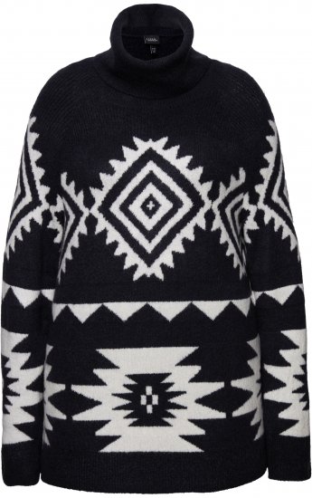 Ulla Popken Aztec-Inspired Long Sleeve Turtleneck Sweater Navy - Hoodies & Sweatshirts - Kuschelige Sweatshirts & Strick