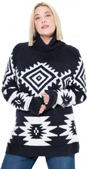 Ulla Popken Aztec-Inspired Long Sleeve Turtleneck Sweater Navy - Hoodies & Sweatshirts - Kuschelige Sweatshirts & Strick