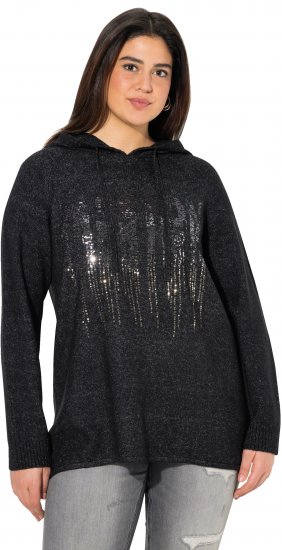 Ulla Popken Sequined Knit Long Sleeve Hoodie Black - Hoodies & Sweatshirts - 