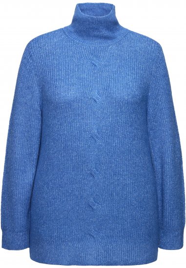 Ulla Popken Cable Knit Long Sleeve Turtleneck Sweater Teal Blue - Hoodies & Sweatshirts - Kuschelige Sweatshirts & Strick