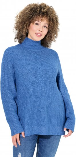 Ulla Popken Cable Knit Long Sleeve Turtleneck Sweater Teal Blue - Hoodies & Sweatshirts - Kuschelige Sweatshirts & Strick