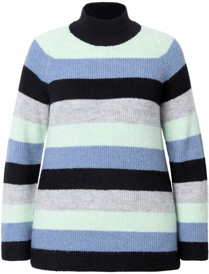 Ulla Popken Chunky Striped Turtleneck Sweater Mint Green - Hoodies & Sweatshirts - 