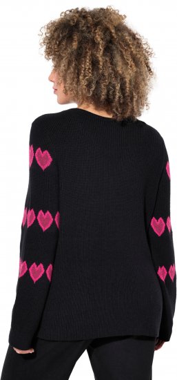 Ulla Popken Heart Print Long Sleeve V-Neck Sweater Black - Hoodies & Sweatshirts - Kuschelige Sweatshirts & Strick
