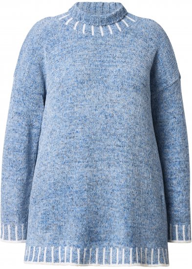 Ulla Popken Blanket Stitch Oversized Turtleneck Sweater Dove Blue - Hoodies & Sweatshirts - Kuschelige Sweatshirts & Strick