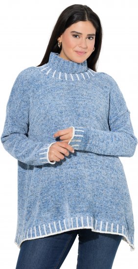 Ulla Popken Blanket Stitch Oversized Turtleneck Sweater Dove Blue - Hoodies & Sweatshirts - Kuschelige Sweatshirts & Strick