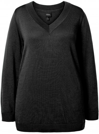 Ulla Popken Casual V-Neck Long Sleeve Sweater Black - Hoodies & Sweatshirts - 
