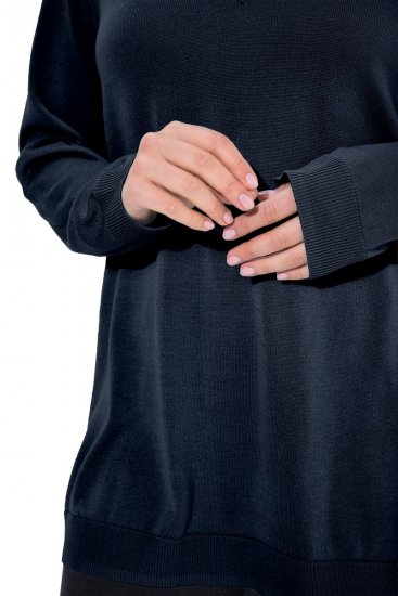 Ulla Popken Soft Fine Knit Pullover V-Neck Sweatshirt Marine - Hoodies & Sweatshirts - Kuschelige Sweatshirts & Strick