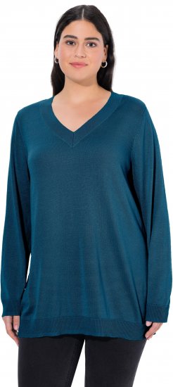 Ulla Popken Casual V-Neck Long Sleeve Sweater Cerulean - Hoodies & Sweatshirts - 