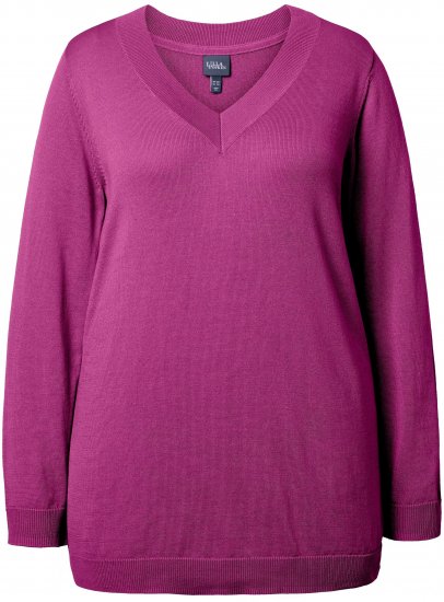 Ulla Popken Soft Fine Knit Pullover V-Neck Sweatshirt Dark Lilac - Hoodies & Sweatshirts - 