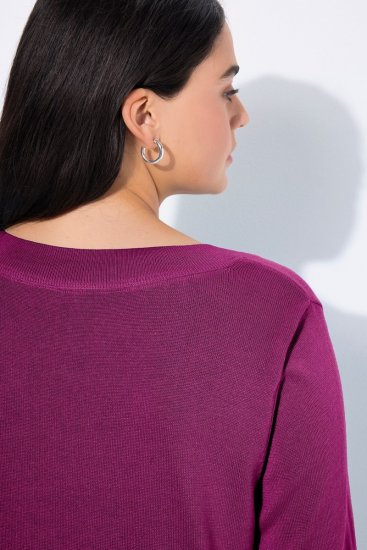 Ulla Popken Soft Fine Knit Pullover V-Neck Sweatshirt Dark Lilac - Hoodies & Sweatshirts - Kuschelige Sweatshirts & Strick