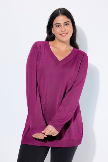 Ulla Popken Soft Fine Knit Pullover V-Neck Sweatshirt Dark Lilac - Hoodies & Sweatshirts - Kuschelige Sweatshirts & Strick