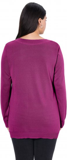 Ulla Popken Soft Fine Knit Pullover V-Neck Sweatshirt Dark Lilac - Hoodies & Sweatshirts - 