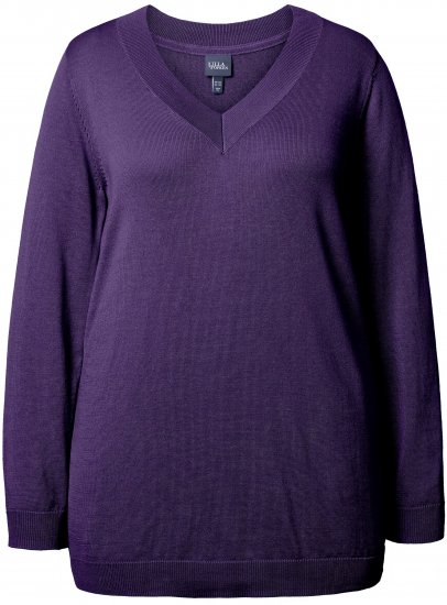 Ulla Popken Casual V-Neck Long Sleeve Sweater Deep Violet - Hoodies & Sweatshirts - Kuschelige Sweatshirts & Strick