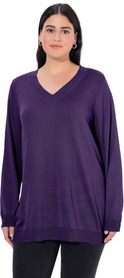Ulla Popken Soft Fine Knit Pullover V-Neck Sweatshirt Deep Violet - Hoodies & Sweatshirts - 