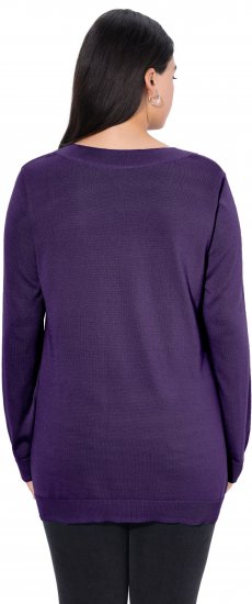 Ulla Popken Casual V-Neck Long Sleeve Sweater Deep Violet - Hoodies & Sweatshirts - Kuschelige Sweatshirts & Strick