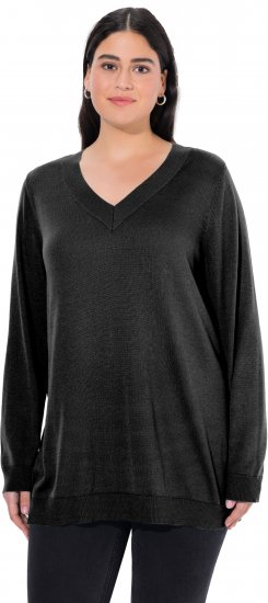 Ulla Popken Casual V-Neck Long Sleeve Sweater Black - Hoodies & Sweatshirts - 