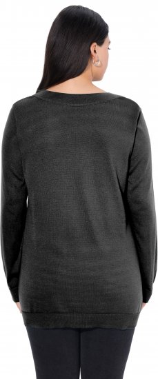 Ulla Popken Casual V-Neck Long Sleeve Sweater Black - Hoodies & Sweatshirts - 