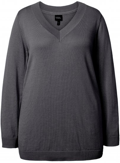 Ulla Popken Casual V-Neck Long Sleeve Sweater Charcoal Grey Melange - Hoodies & Sweatshirts - Kuschelige Sweatshirts & Strick