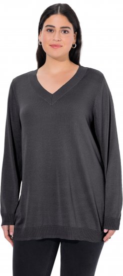 Ulla Popken Casual V-Neck Long Sleeve Sweater Charcoal Grey Melange - Hoodies & Sweatshirts - Kuschelige Sweatshirts & Strick
