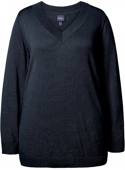 Ulla Popken Casual V-Neck Long Sleeve Sweater Navy Blue - Hoodies & Sweatshirts - 
