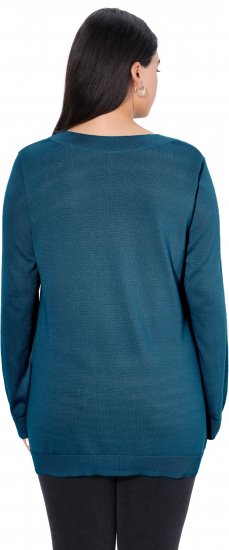 Ulla Popken Casual V-Neck Long Sleeve Sweater Cerulean - Hoodies & Sweatshirts - 