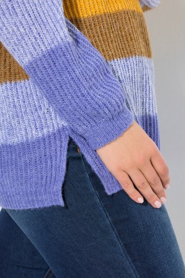 Ulla Popken Colorful Chunky Striped Sweater Lavender - Hoodies & Sweatshirts - Kuschelige Sweatshirts & Strick