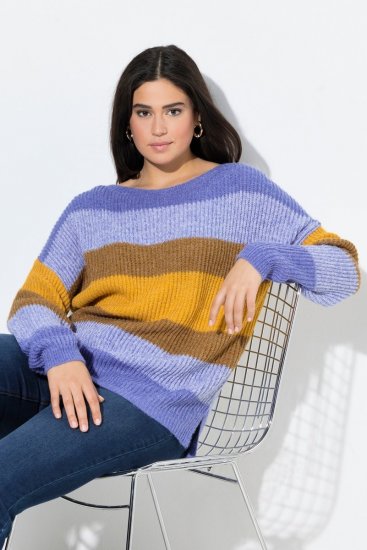 Ulla Popken Colorful Chunky Striped Sweater Lavender - Hoodies & Sweatshirts - Kuschelige Sweatshirts & Strick