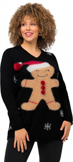 Ulla Popken Gingerbread Man Christmas Sweater Black - Hoodies & Sweatshirts - Kuschelige Sweatshirts & Strick