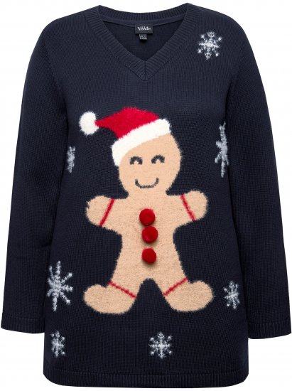 Ulla Popken Gingerbread Man Christmas Sweater Navy - Hoodies & Sweatshirts - Kuschelige Sweatshirts & Strick