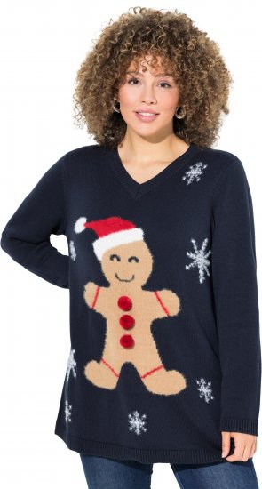 Ulla Popken Gingerbread Man Christmas Sweater Navy - Hoodies & Sweatshirts - Kuschelige Sweatshirts & Strick