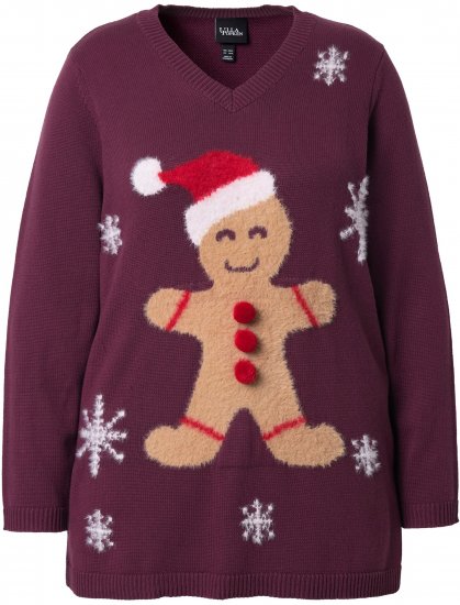 Ulla Popken Gingerbread Man Christmas Sweater Dark Wine Red - Hoodies & Sweatshirts - Kuschelige Sweatshirts & Strick